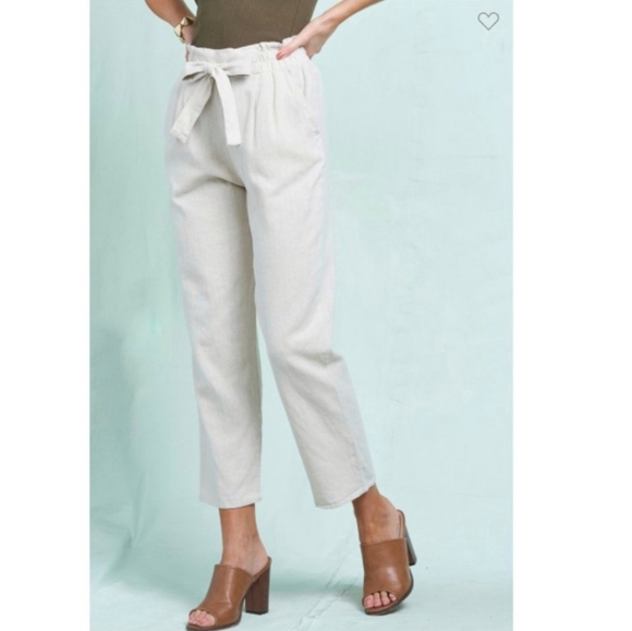 High rise linen blend straight leg pants - Picture 3 of 5